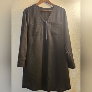 Express 1/2 Zip Midi Shirt Dress Womens Size Medium Black Shift Utility Pockets
